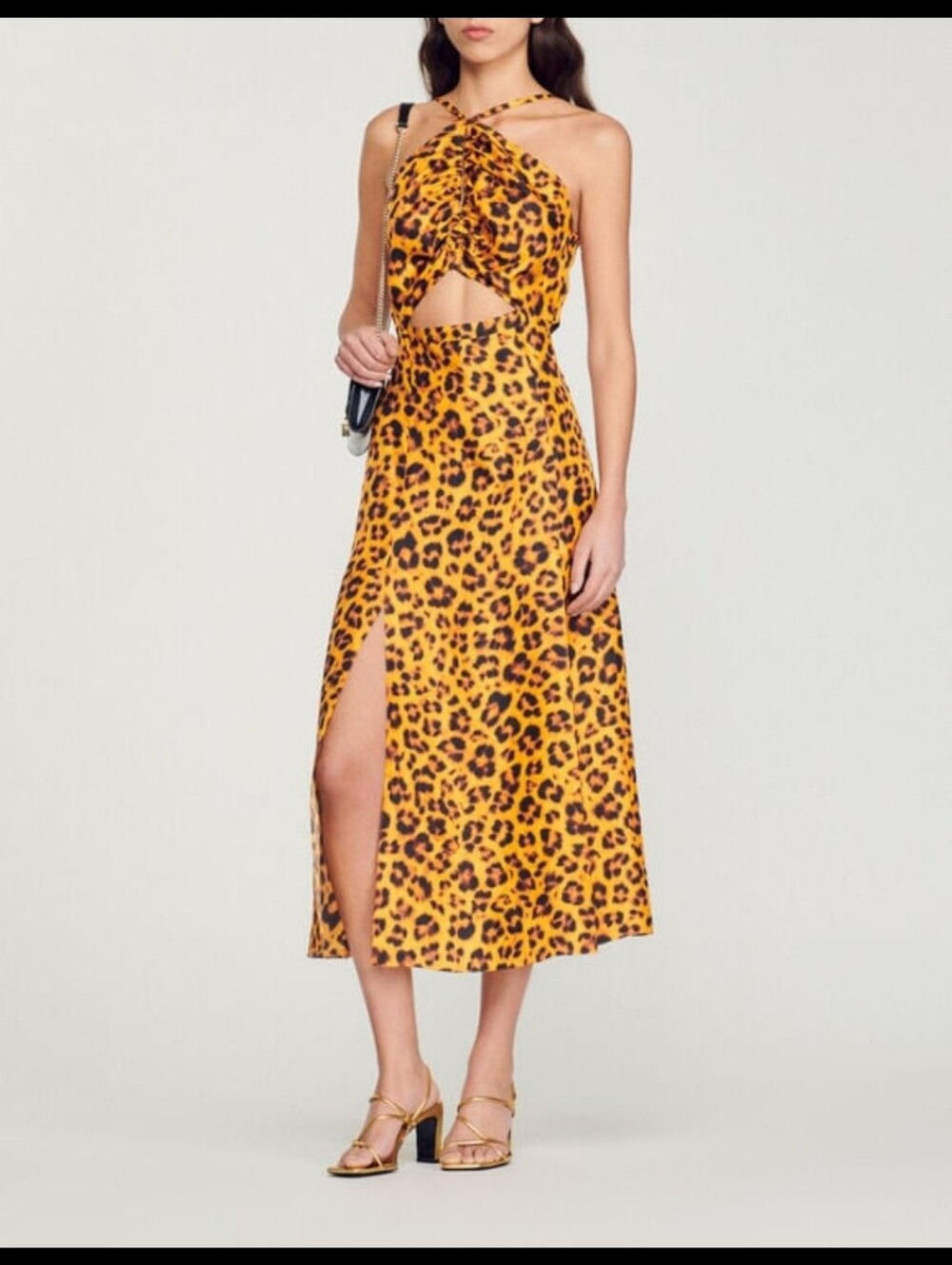 Sandro Orange and Black Leopard-Print Slip Dress